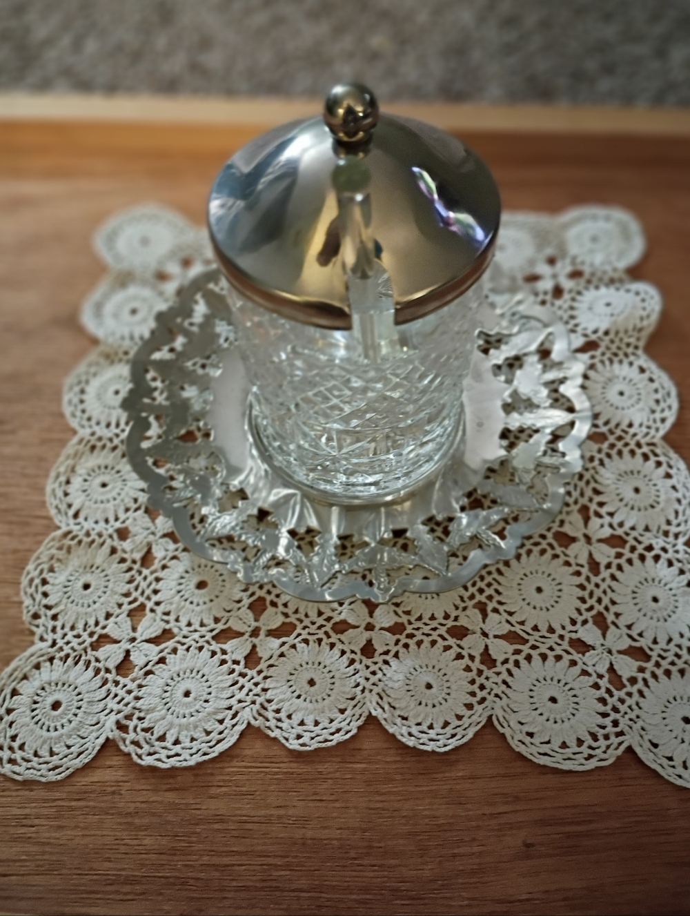 Vintage Federal Glass Jam/Jelly Jar, 4 Piece Includes Extra Spoon, Diamond Cute